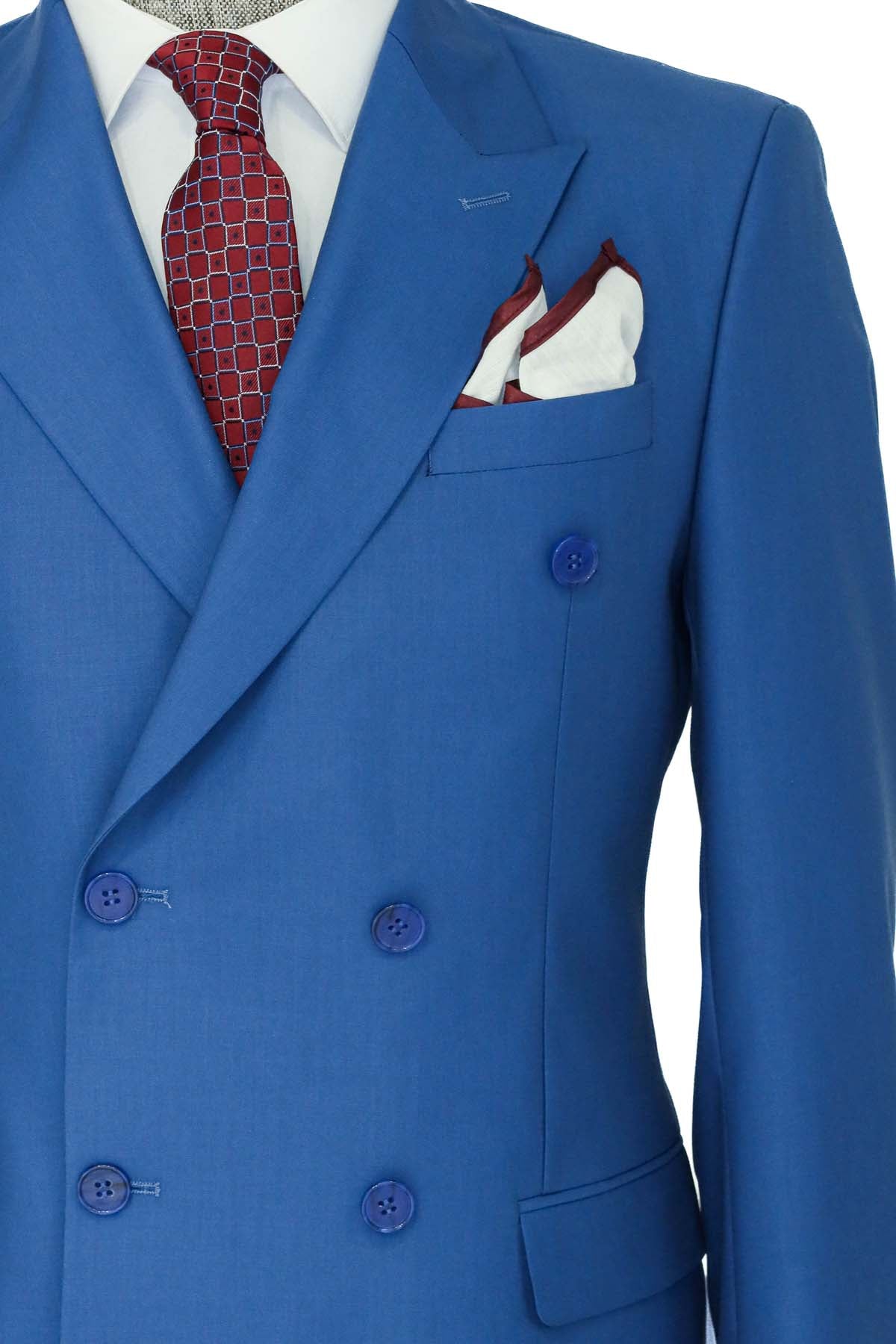 KOALA SYDNEY  Wide Peak Lapel Striped Slim Fit Blue Men Double-Breasted Suit and Shirt Combination