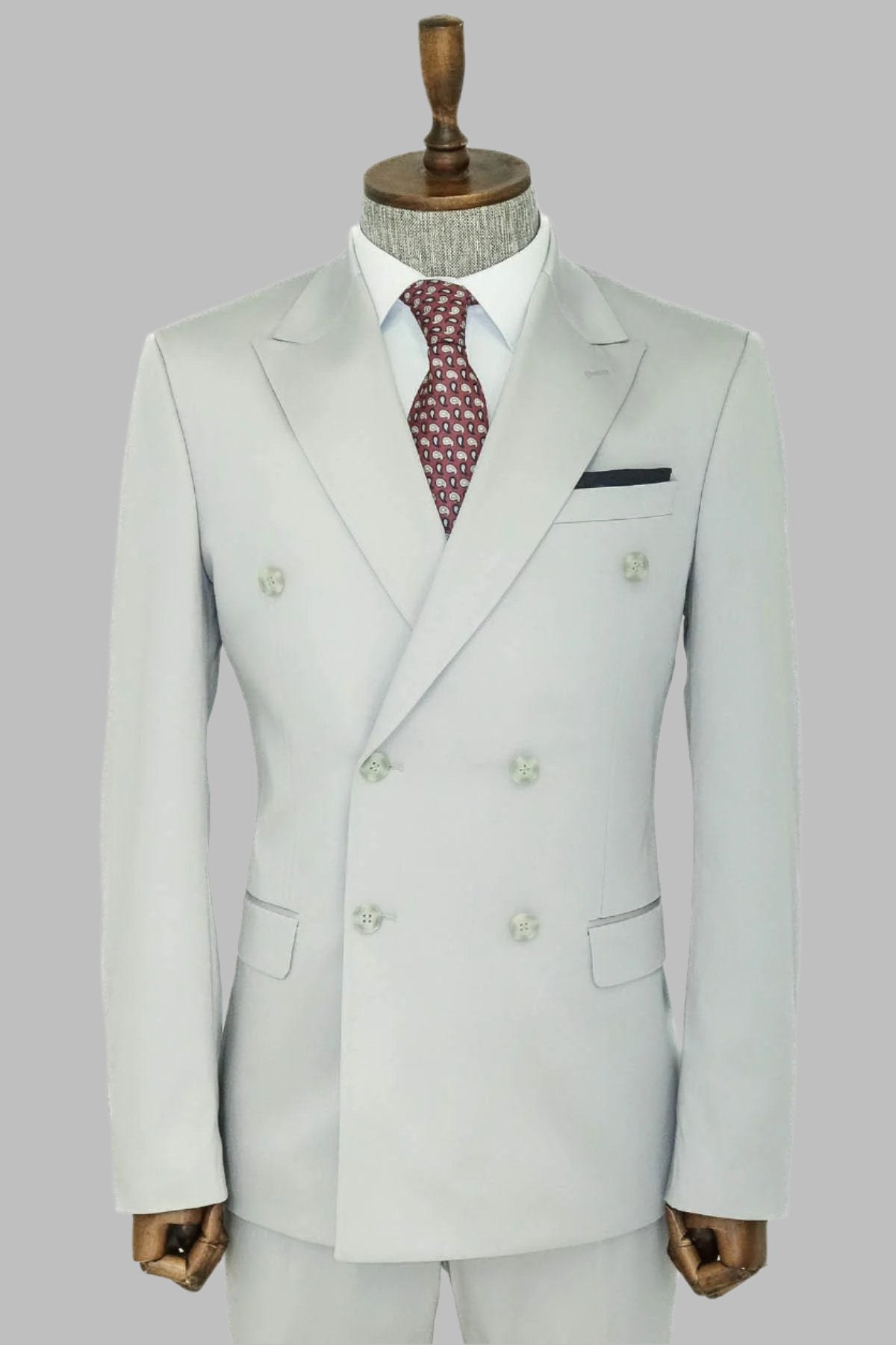 KOALA SYDNEY  Wide Peak Lapel Slim Fit Light Gray Men Double-Breasted Suit -