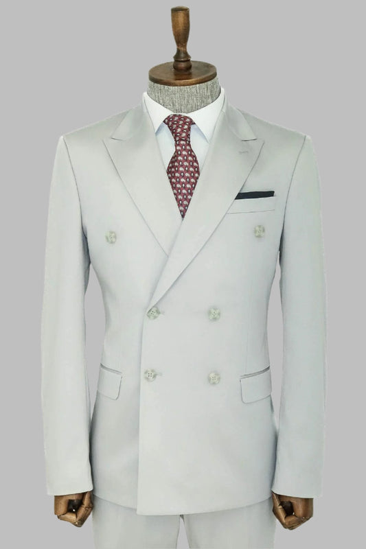 KOALA SYDNEY  Wide Peak Lapel Slim Fit Light Gray Men Double-Breasted Suit -