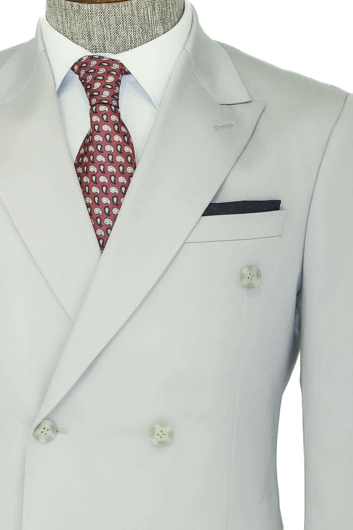 KOALA SYDNEY  Wide Peak Lapel Slim Fit Light Gray Men Double-Breasted Suit -