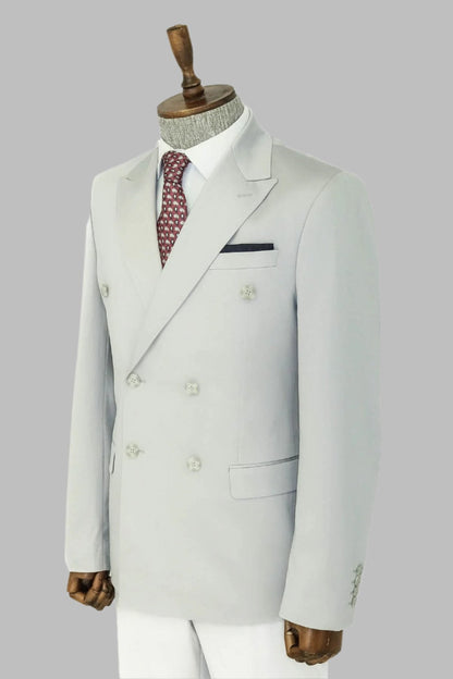 KOALA SYDNEY  Wide Peak Lapel Slim Fit Light Gray Men Double-Breasted Suit -