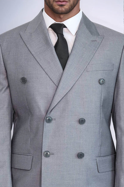 KOALA SYDNEY Wide Peak Lapel Striped Slim Fit Gray Men Double-Breasted Suit