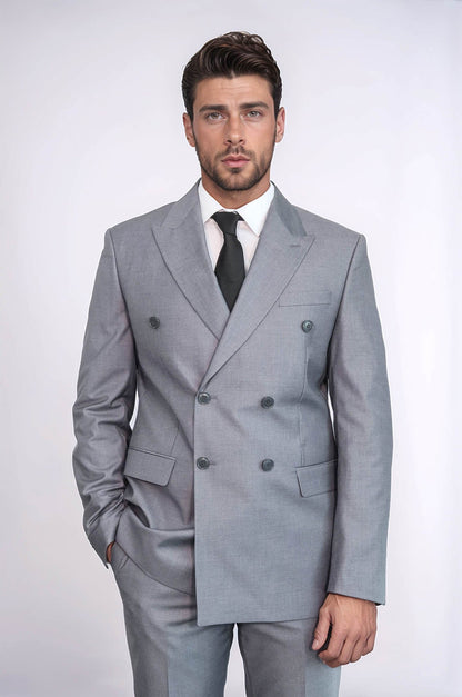 KOALA SYDNEY Wide Peak Lapel Striped Slim Fit Gray Men Double-Breasted Suit