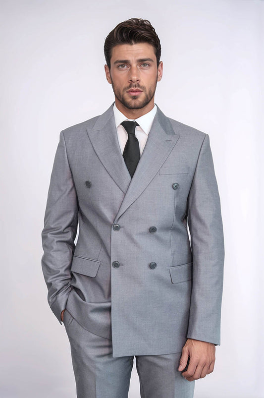 KOALA SYDNEY Wide Peak Lapel Striped Slim Fit Gray Men Double-Breasted Suit