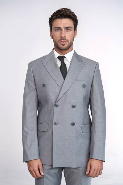 KOALA SYDNEY Wide Peak Lapel Striped Slim Fit Gray Men Double-Breasted Suit