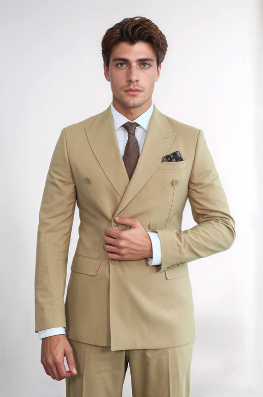 KOALA SYDNEY  Wide Peak Collar Slim Fit Cream Men Double-Breasted Suit -