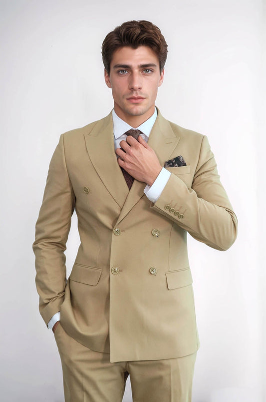 Wide Peak Collar Slim Fit Cream Men Double-Breasted Suit