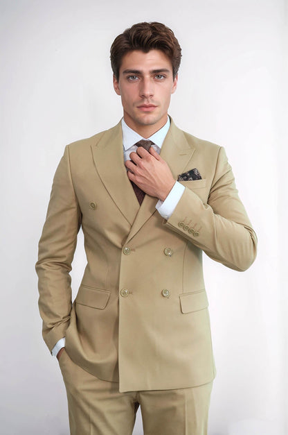 KOALA SYDNEY  Wide Peak Collar Slim Fit Cream Men Double-Breasted Suit