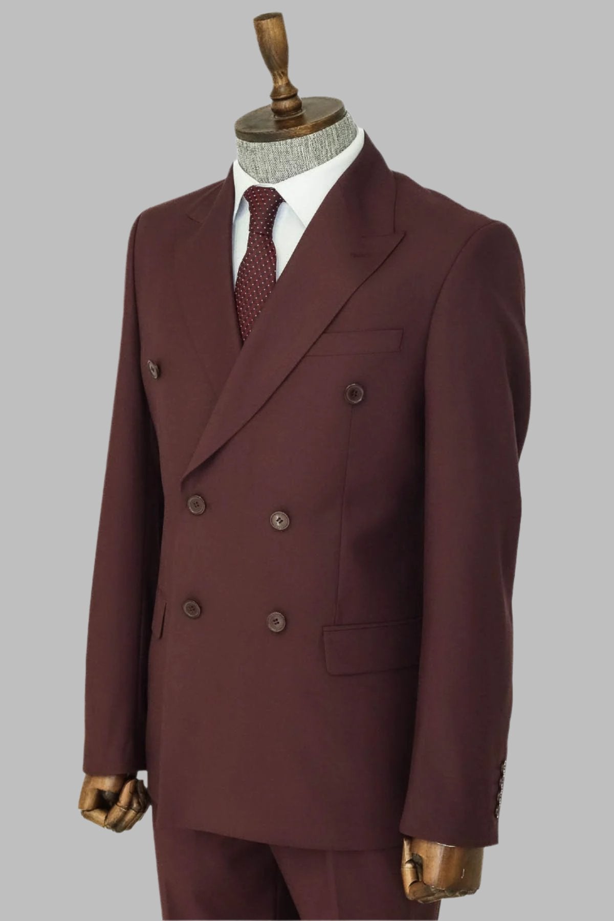 KOALA SYDNEY  Wide Peak Collar Slim Fit Burgundy Men Double-Breasted Suit -