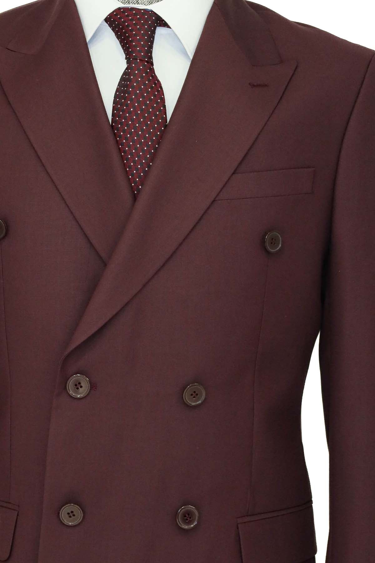 KOALA SYDNEY  Wide Peak Collar Slim Fit Burgundy Men Double-Breasted Suit and Shirt Combination