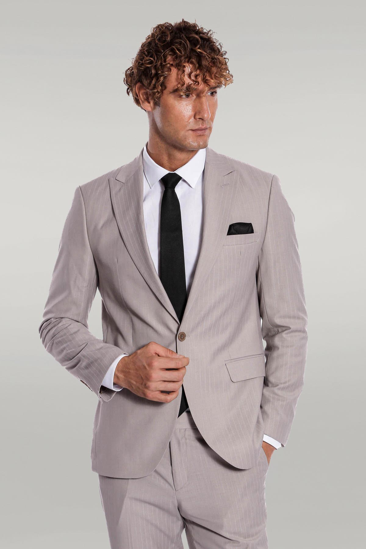 KOALA SYDNEY 2 Piece Striped Grey Men Suit