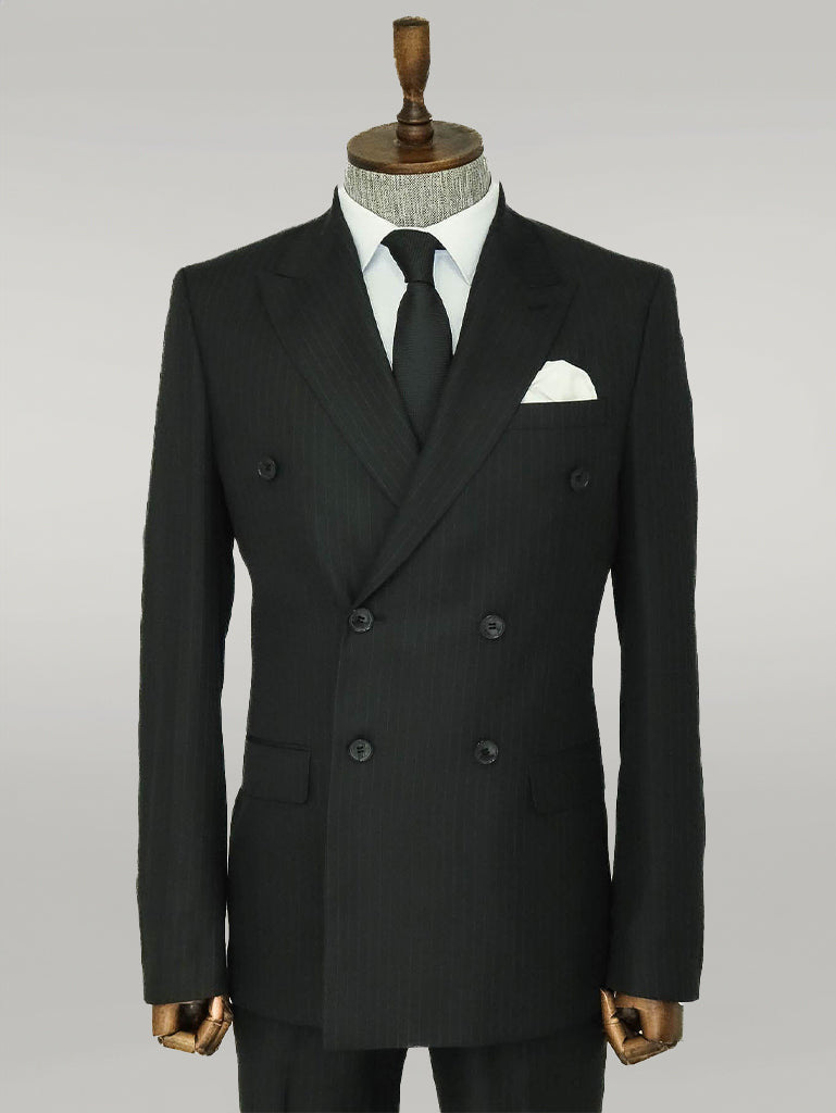 KOALA SYDNEY Striped Wide Collar Black Men Double-Breasted Suit