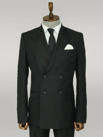 KOALA SYDNEY Striped Wide Collar Black Men Double-Breasted Suit