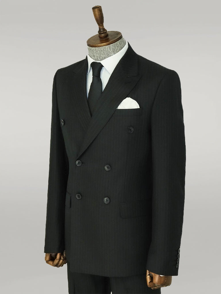 KOALA SYDNEY Striped Wide Collar Black Men Double-Breasted Suit