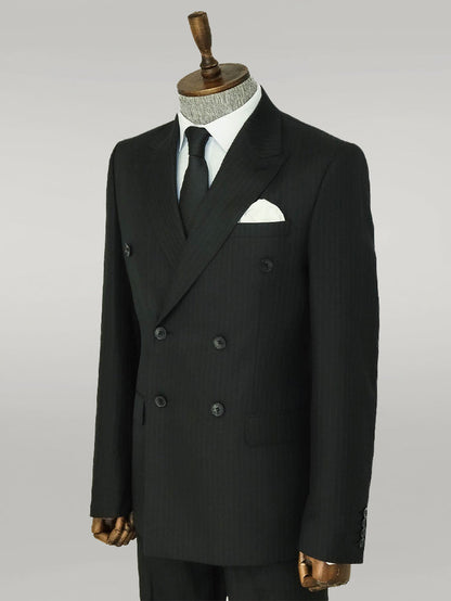 KOALA SYDNEY Striped Wide Collar Black Men Double-Breasted Suit