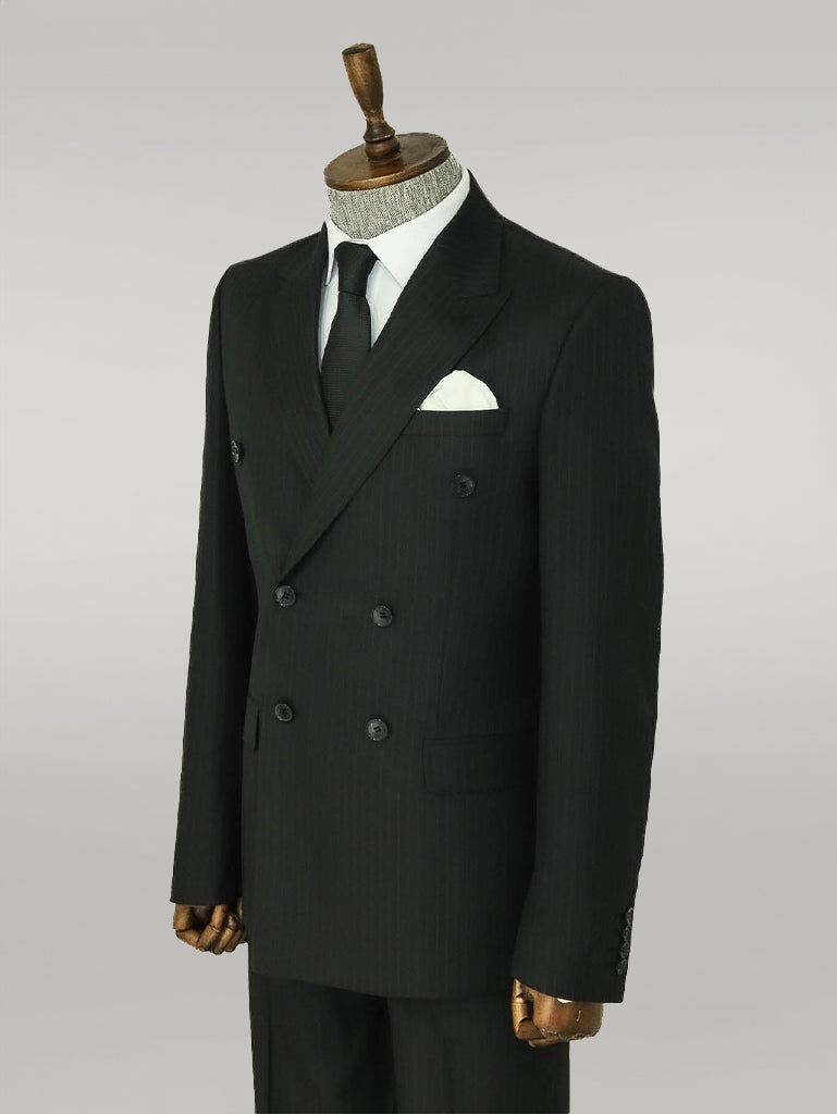 KOALA SYDNEY Striped Wide Collar Black Men Double-Breasted Suit