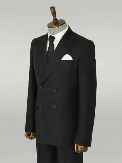 KOALA SYDNEY Striped Wide Collar Black Men Double-Breasted Suit
