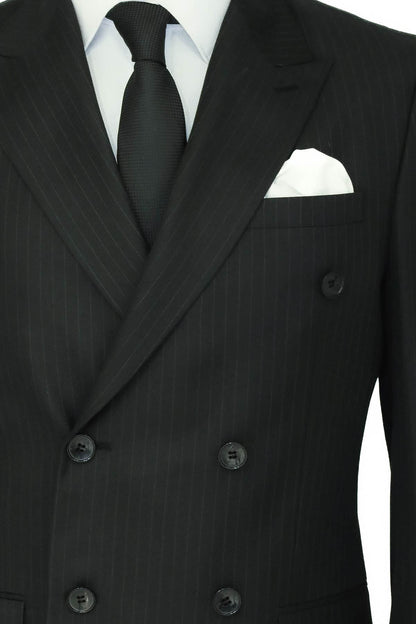 KOALA SYDNEY Striped Wide Collar Black Men Double-Breasted Suit