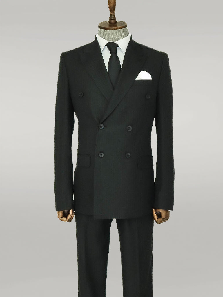 KOALA SYDNEY Striped Wide Collar Black Men Double-Breasted Suit