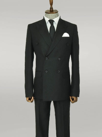 KOALA SYDNEY Striped Wide Collar Black Men Double-Breasted Suit