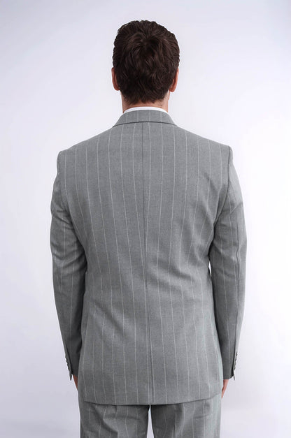 KOALA SYDNEY  Pinstripe Double Breasted Men’s Grey Suit with Silver Button Details -