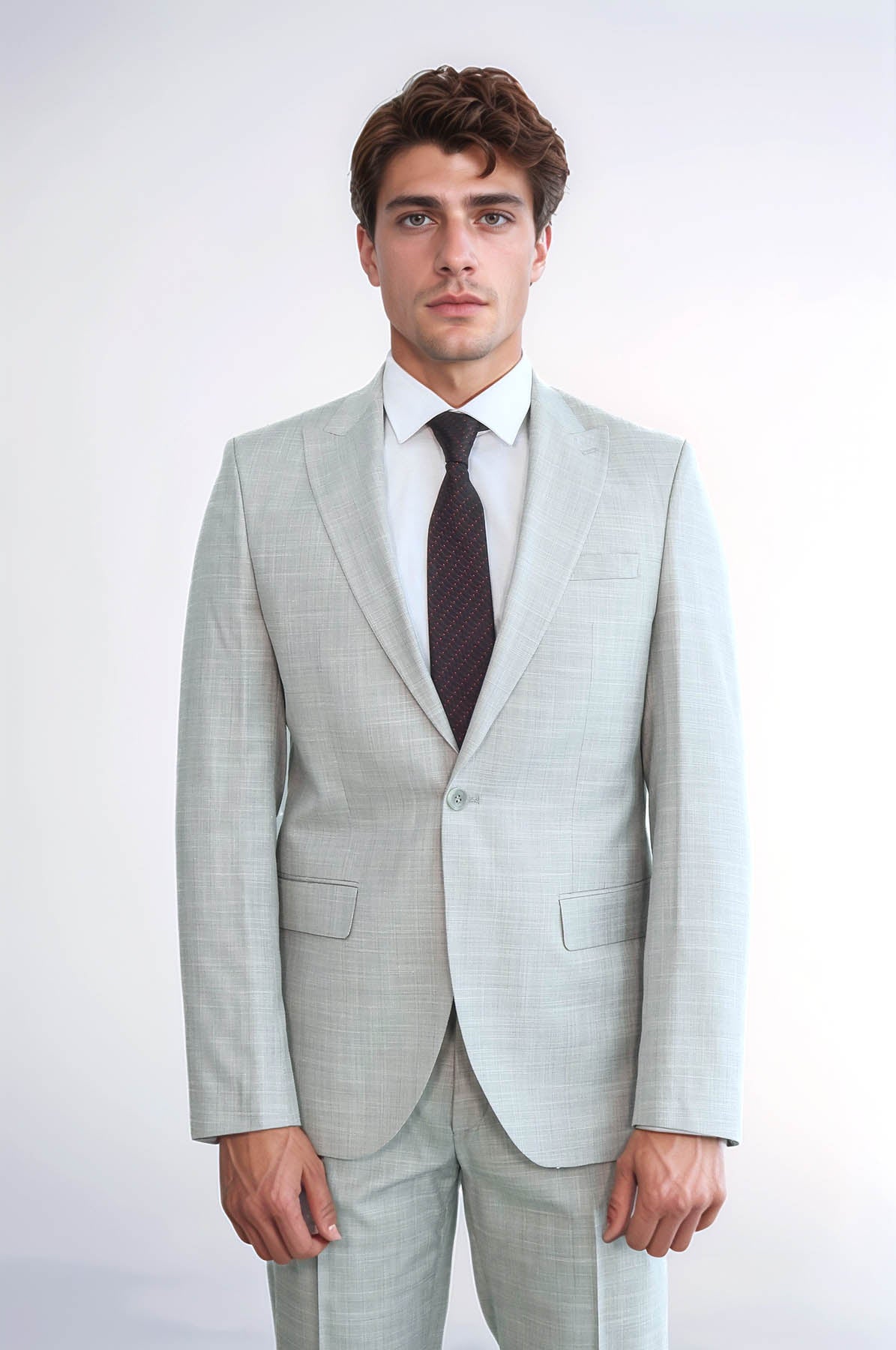 Two Piece Slim Fit Single Button Light Grey Men Suit