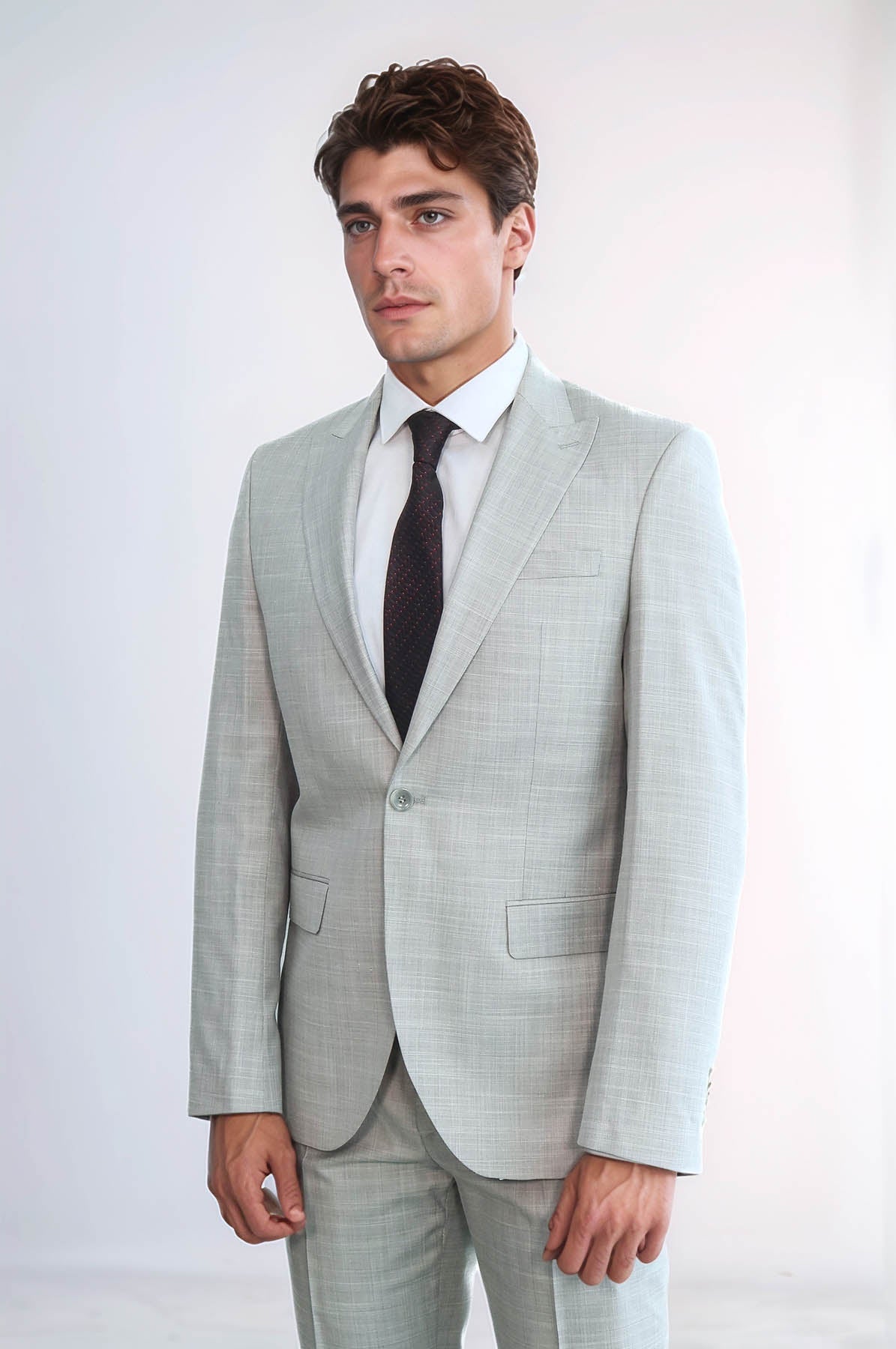 Two Piece Slim Fit Single Button Light Grey Men Suit