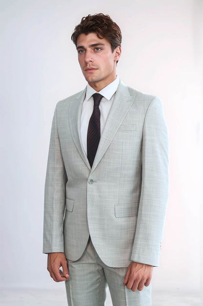 Two Piece Slim Fit Single Button Light Grey Men Suit