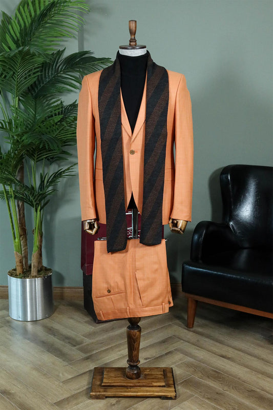 KOALA SYDNEY  Peach Slim Fit Suit with Striped Scarf and Black Knitwear - Professional Business Look