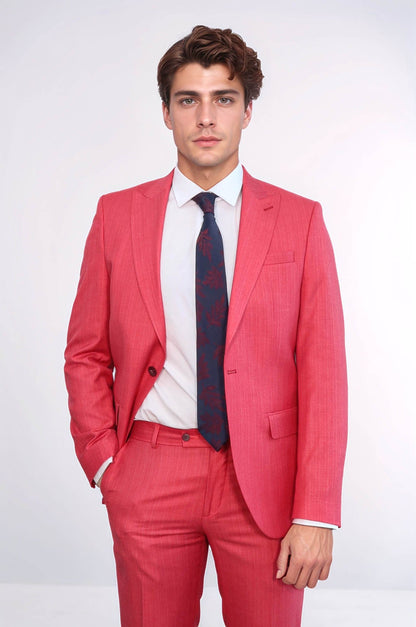 KOALA SYDNEY  Two Piece Slim Fit Single Button Coral Red Men Suit