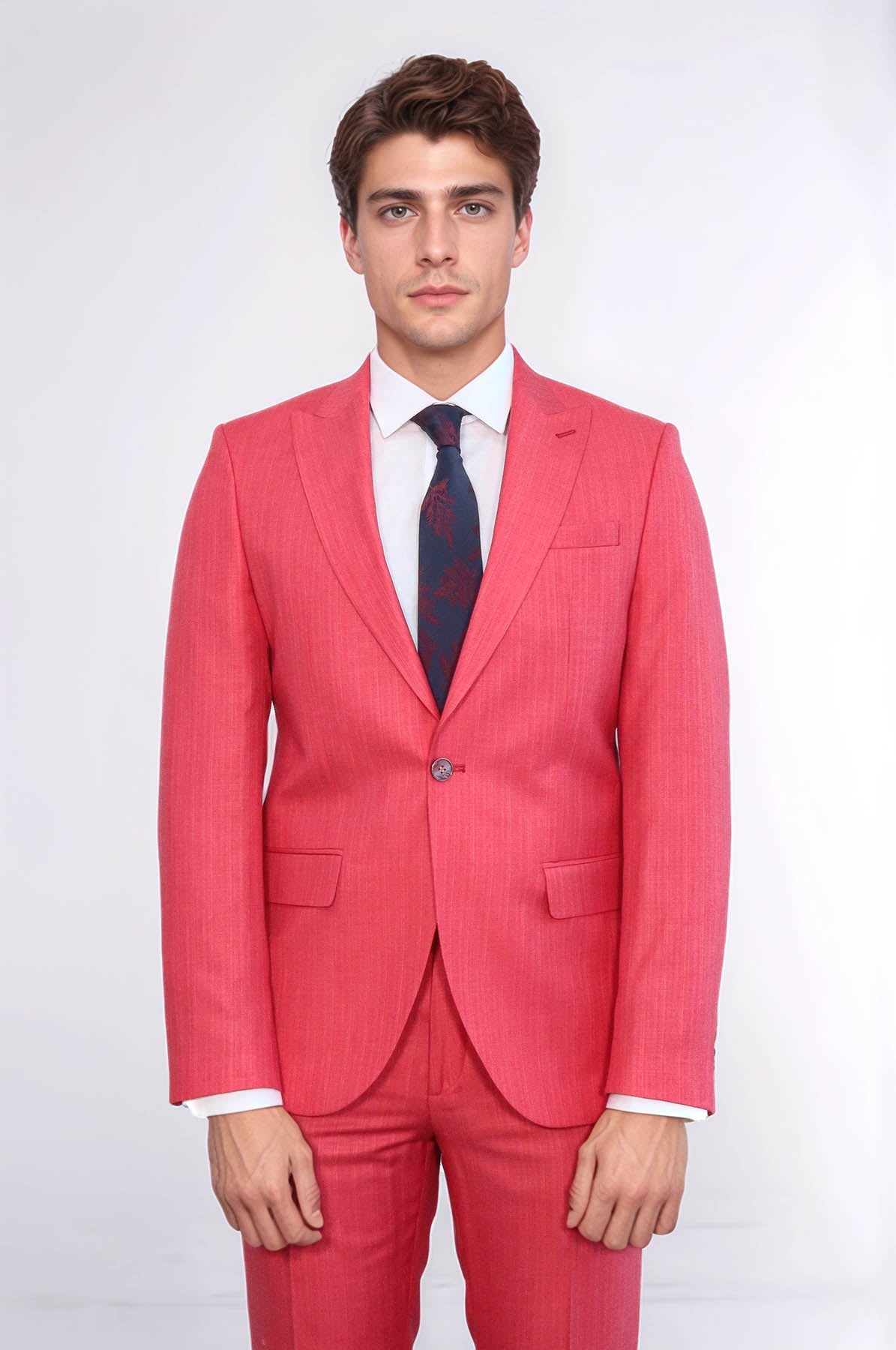 KOALA SYDNEY  Two Piece Slim Fit Single Button Coral Red Men Suit