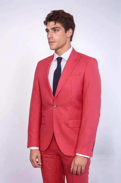 KOALA SYDNEY  Two Piece Slim Fit Single Button Coral Red Men Suit