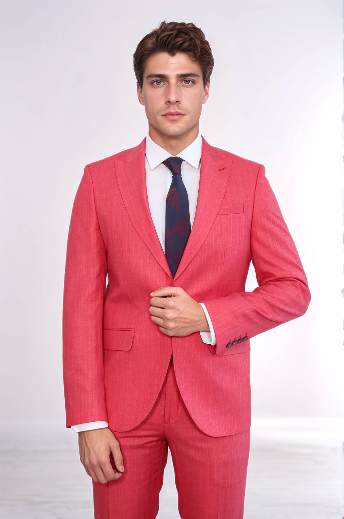 KOALA SYDNEY  Two Piece Slim Fit Single Button Coral Red Men Suit