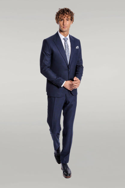 Two Piece Patterned Navy Blue Men Suit
