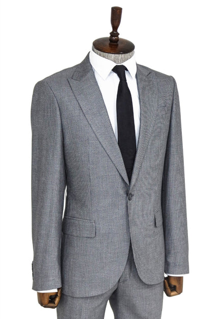 Slim Fit Houndstooth Patterned 2 Piece Grey Men Suit