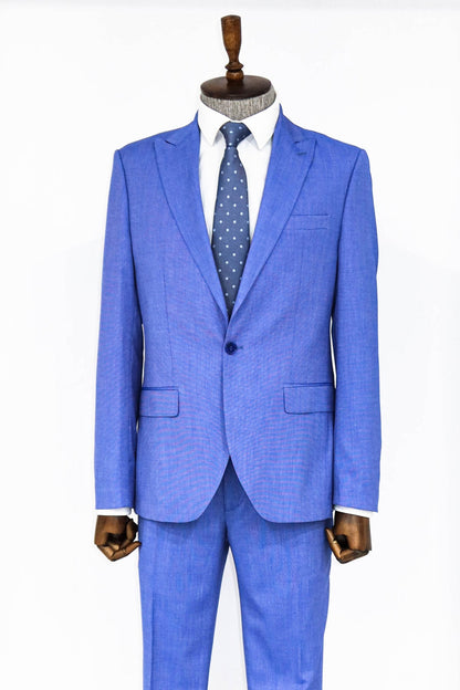 Patterned 2 Piece Slim Fit Light Blue Men Suit and Shirt Combination