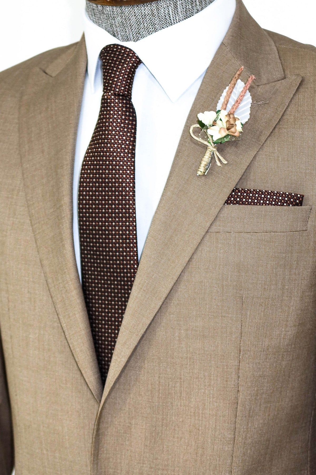 KOALA SYDNEY  2 Piece Patterned Slim Fit Dark Beige Men Suit -