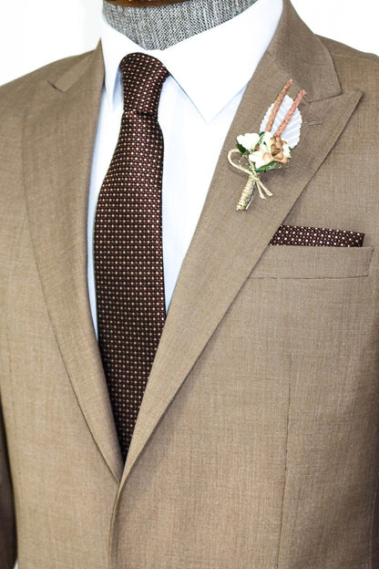 KOALA SYDNEY  2 Piece Patterned Slim Fit Dark Beige Men Suit -