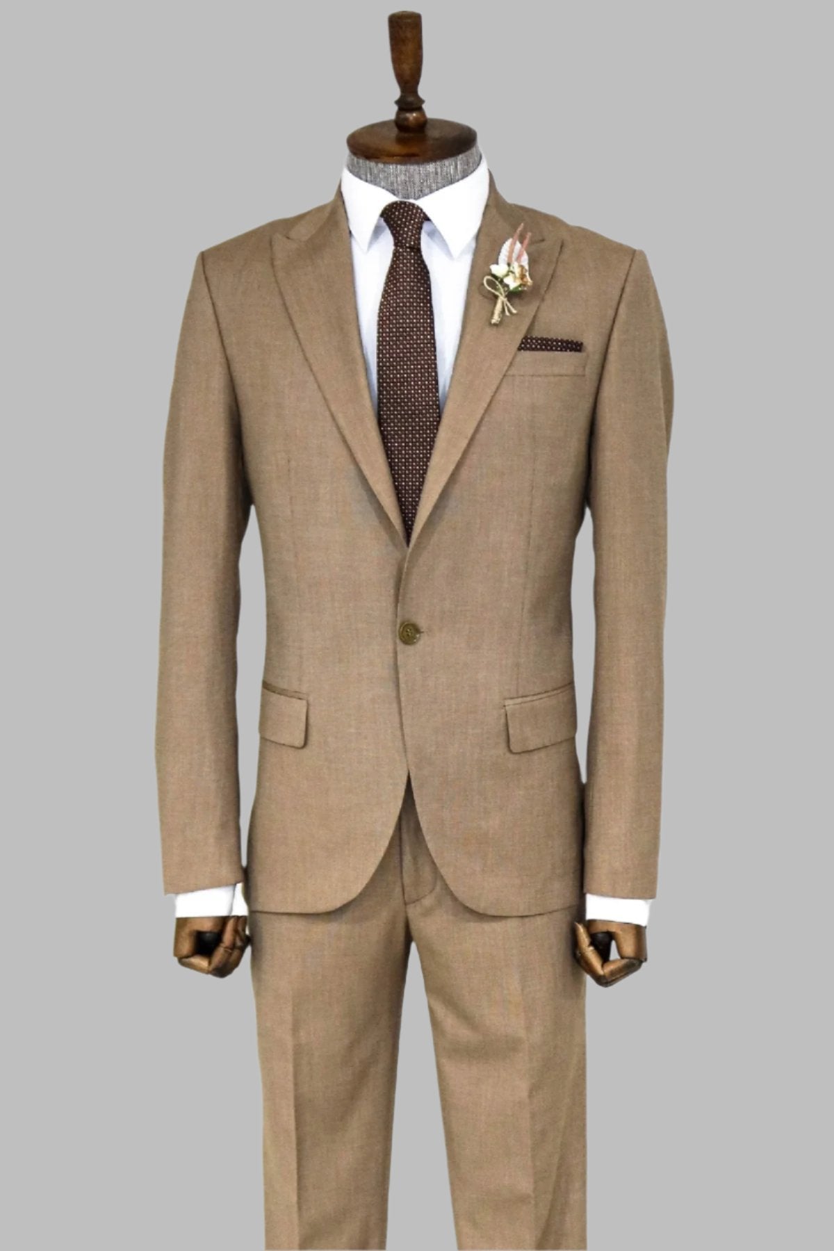 KOALA SYDNEY  2 Piece Patterned Slim Fit Dark Beige Men Suit -