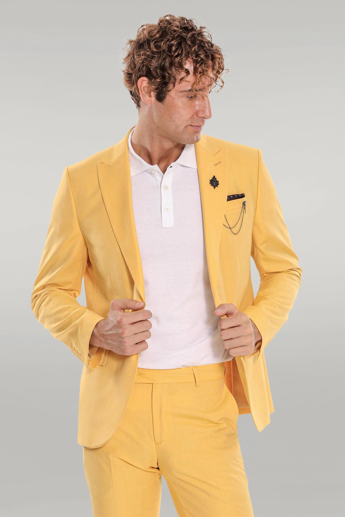 KOALA SYDNEY  2 Piece Patterned Slim Fit Yellow Men Suit -