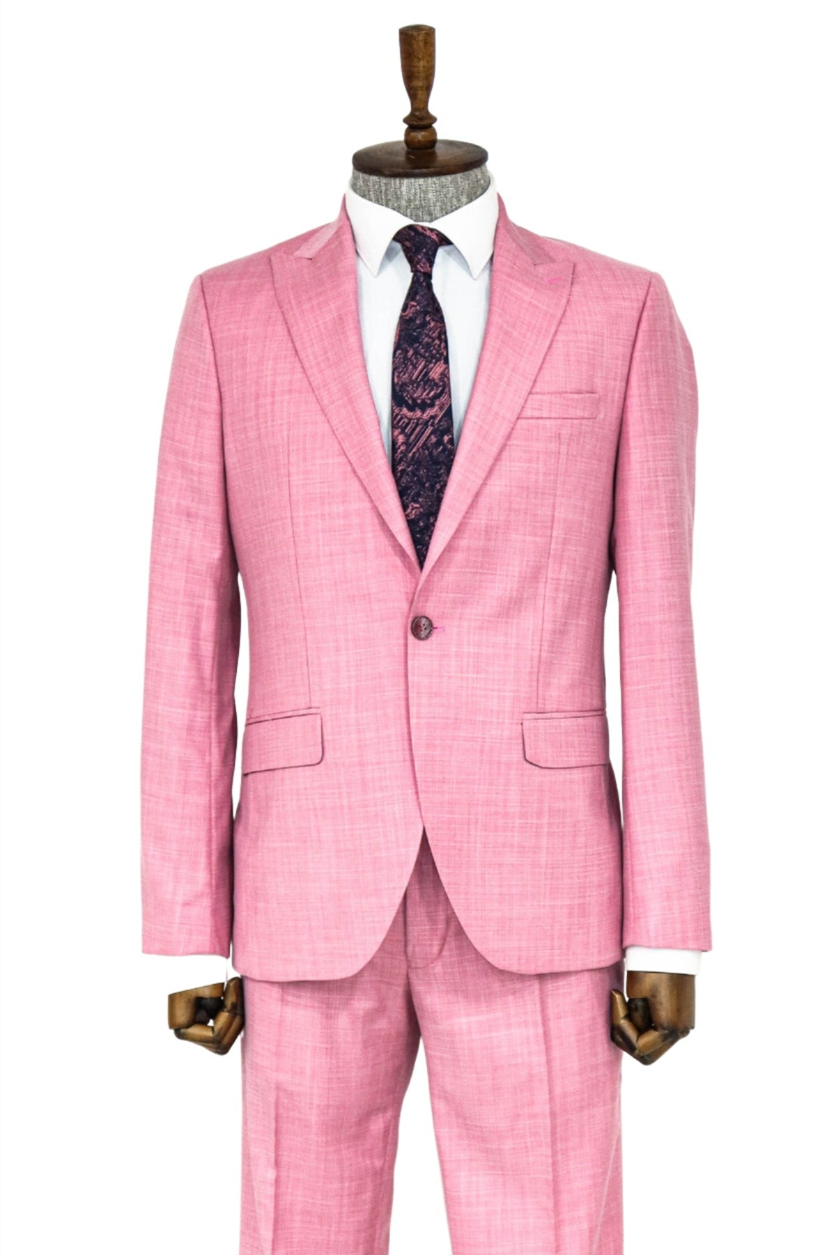 Patterned 2 Piece Slim Fit Pink Men Suit and Shirt Combination