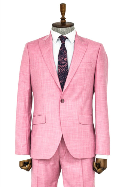 Patterned 2 Piece Slim Fit Pink Men Suit and Shirt Combination