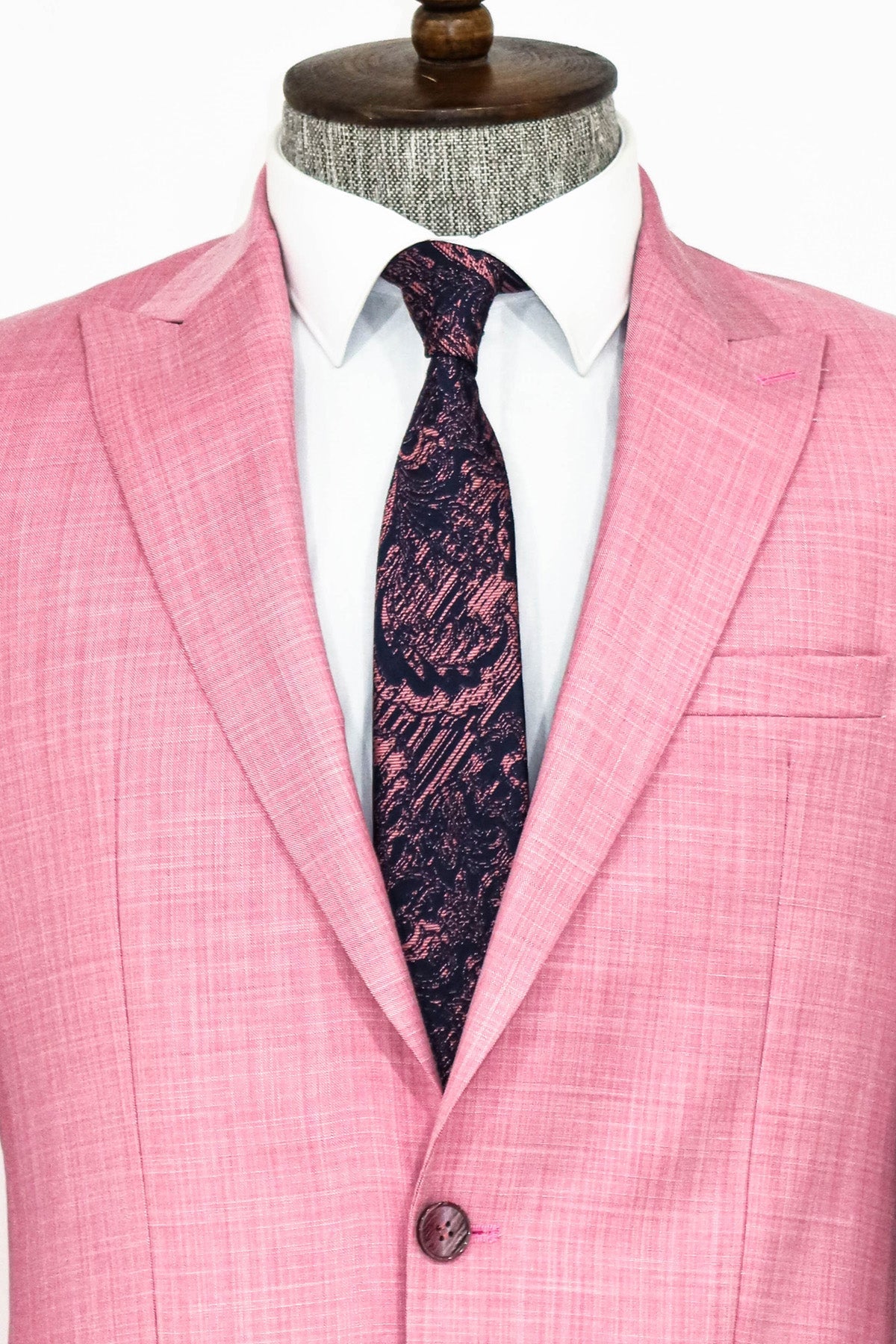 Patterned 2 Piece Slim Fit Pink Men Suit and Shirt Combination