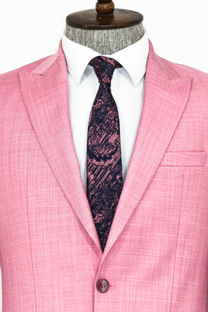 Patterned 2 Piece Slim Fit Pink Men Suit and Shirt Combination