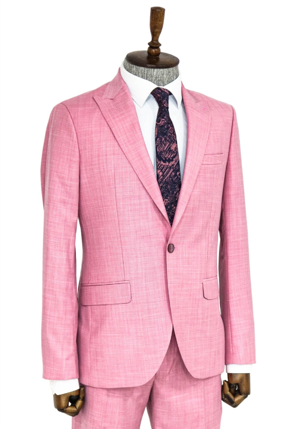 Patterned 2 Piece Slim Fit Pink Men Suit and Shirt Combination