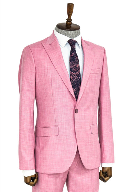 Patterned 2 Piece Slim Fit Pink Men Suit and Shirt Combination