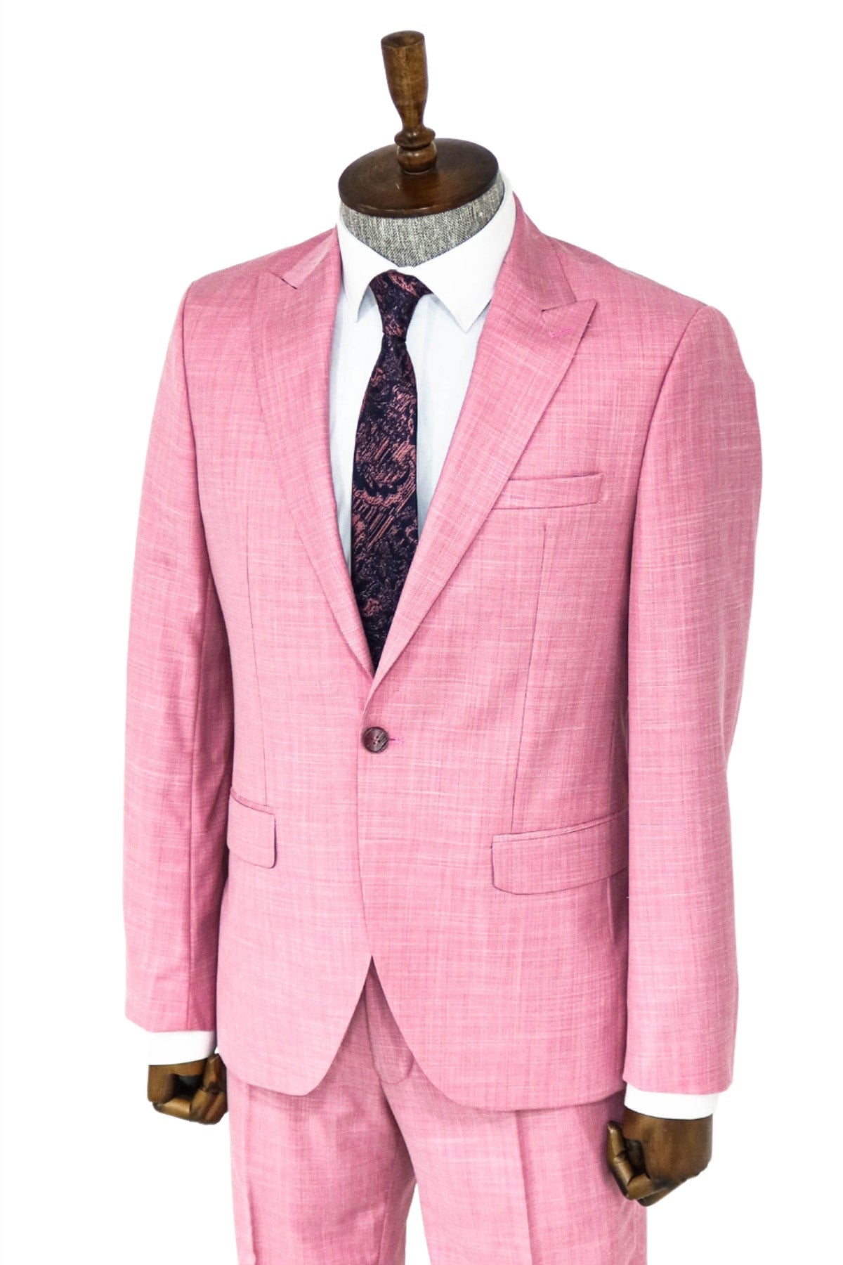 Patterned 2 Piece Slim Fit Pink Men Suit and Shirt Combination
