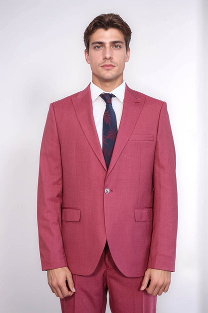 KOALA SYDNEY  2 Piece Patterned Slim Fit Magenta Men Suit -