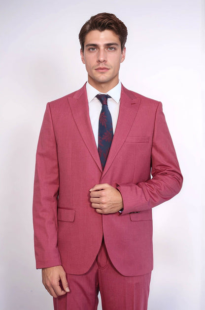 KOALA SYDNEY  2 Piece Patterned Slim Fit Magenta Men Suit -