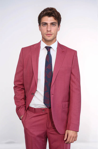 KOALA SYDNEY  2 Piece Patterned Slim Fit Magenta Men Suit -